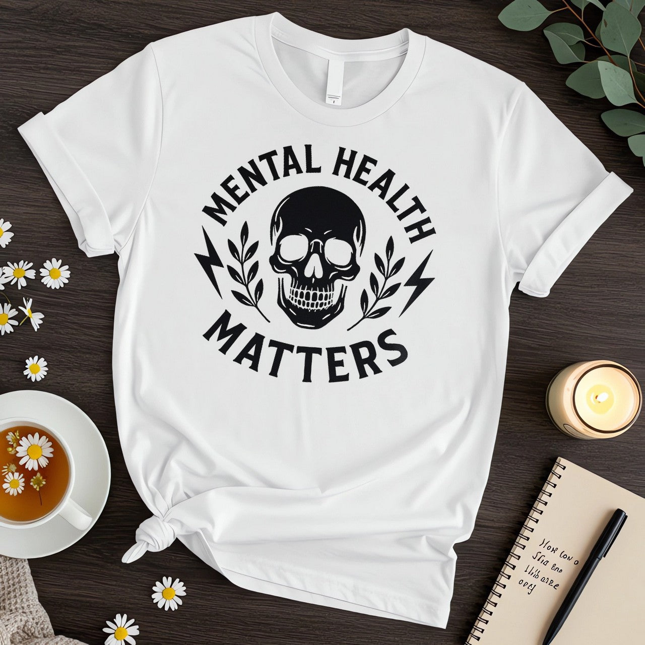 Mental Health Matters (Bold Skull Graphic with Lightning & Laurel)