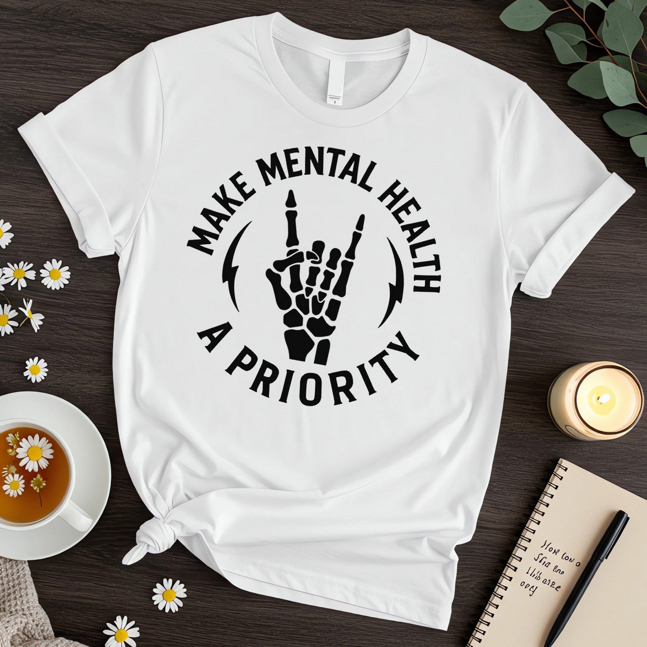 Make Mental Health a Priority (Rock Hand Skeleton Graphic Design)