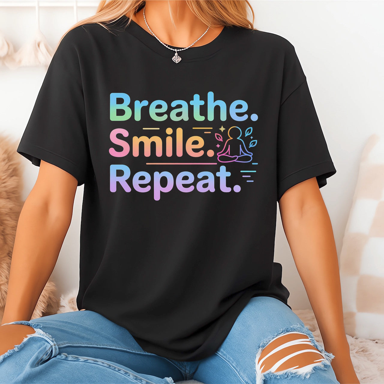 Breathe Smile Repeat (Relaxed Wellness Reminder Design)