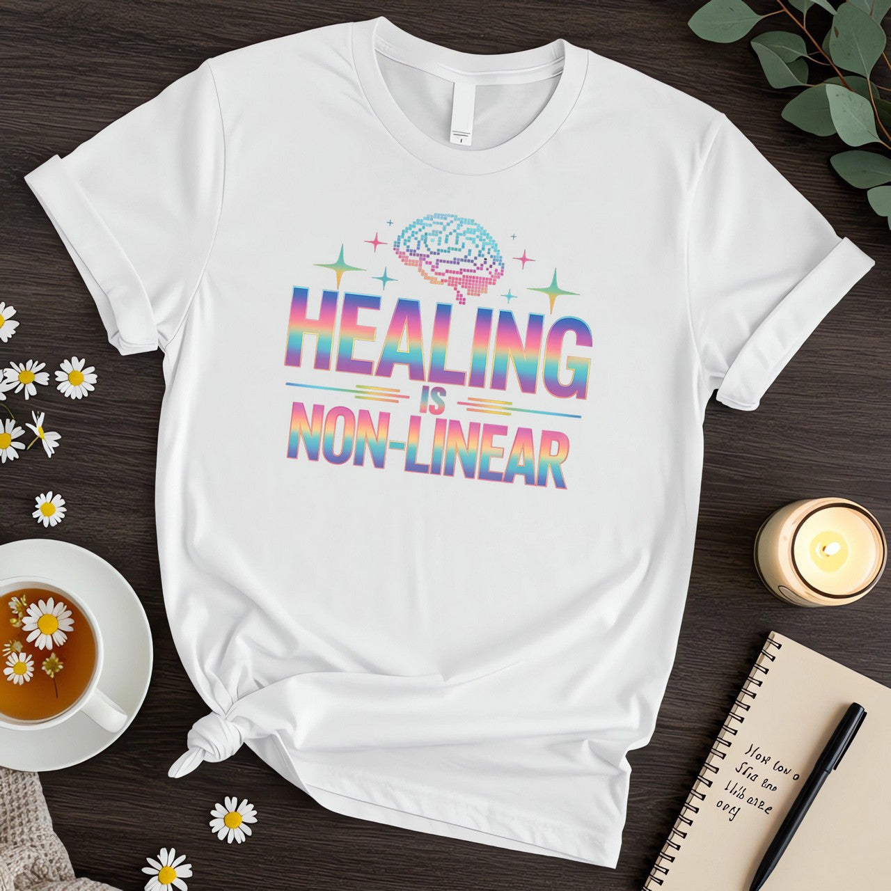 Retro “Healing is Non-Linear” Pixel Brain (Rainbow Mental Health Design)