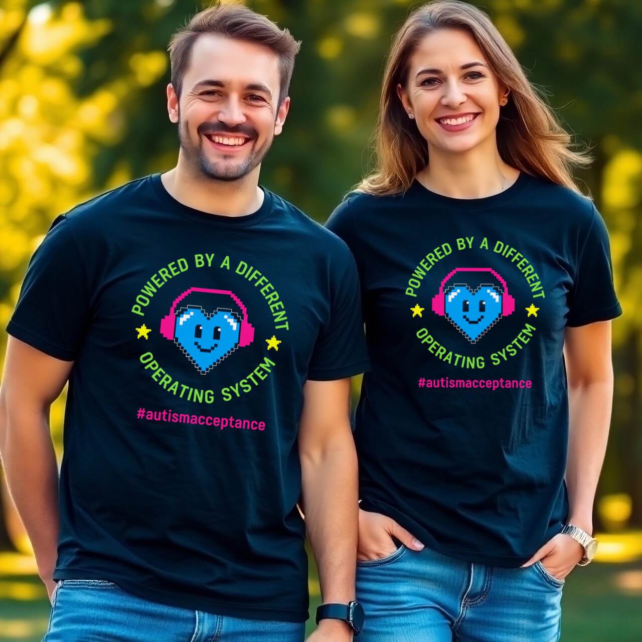 Powered by a Different Operating System Autism Pixel Heart