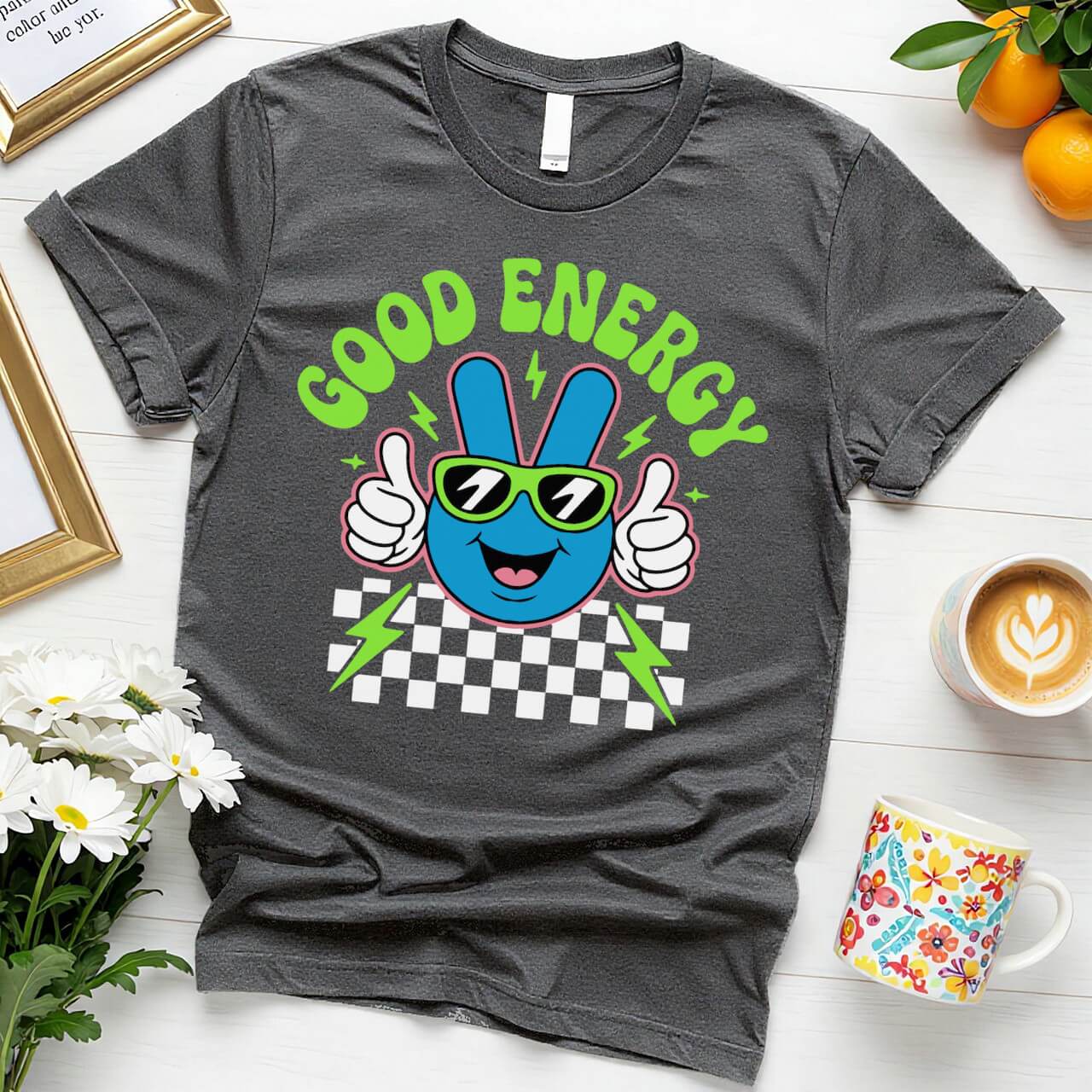 Retro Mascot Graphic (Good Energy Peace Sign Design)