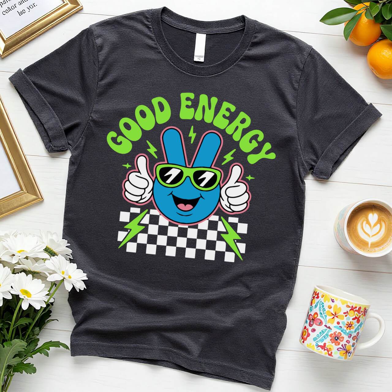 Retro Mascot Graphic (Good Energy Peace Sign Design)