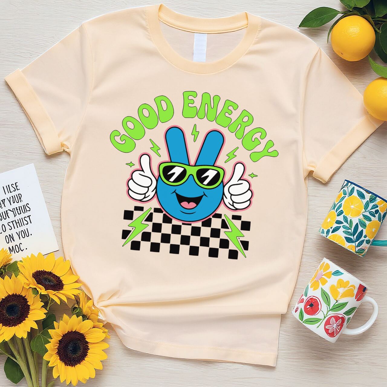 Retro Mascot Graphic (Good Energy Peace Sign Design)