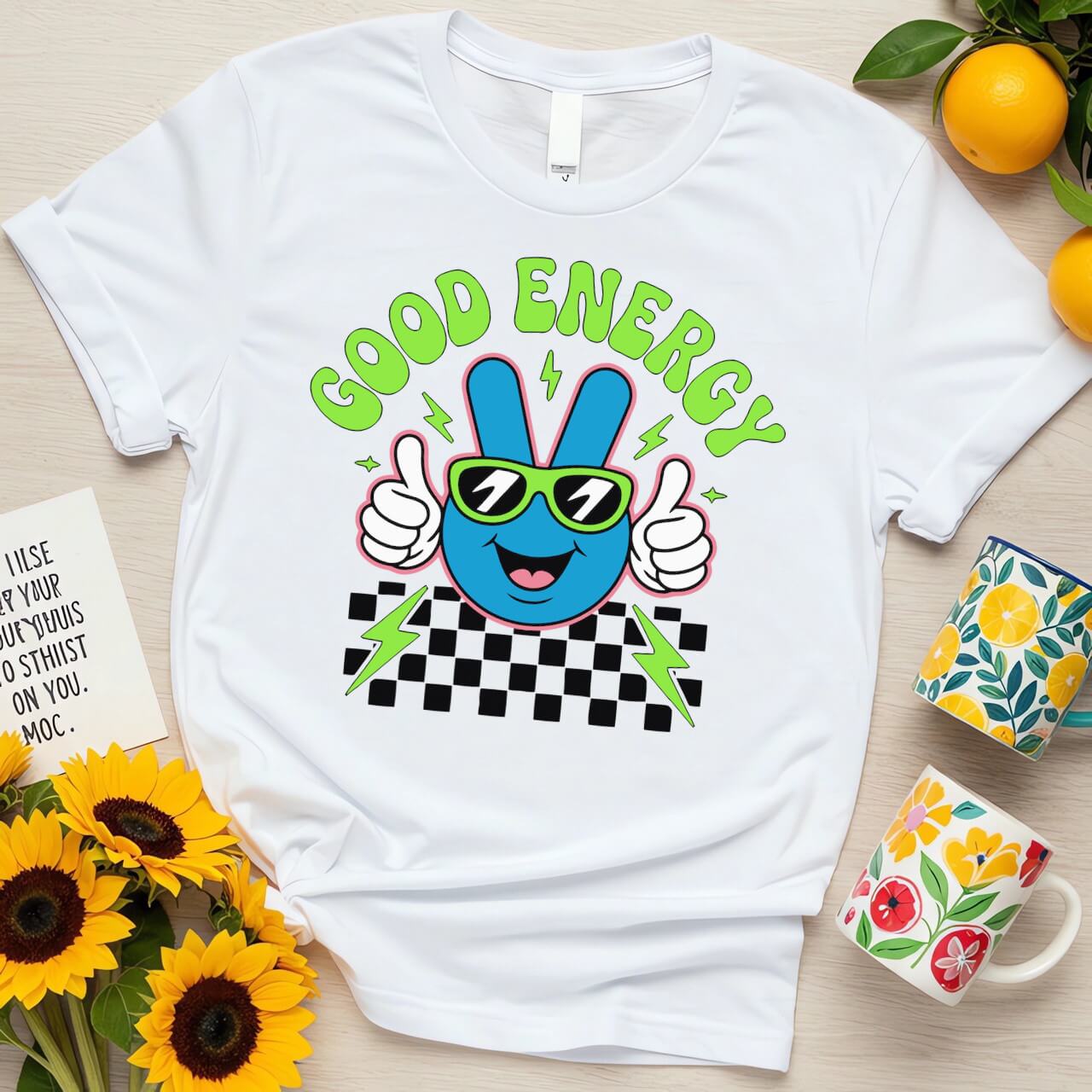 Retro Mascot Graphic (Good Energy Peace Sign Design)