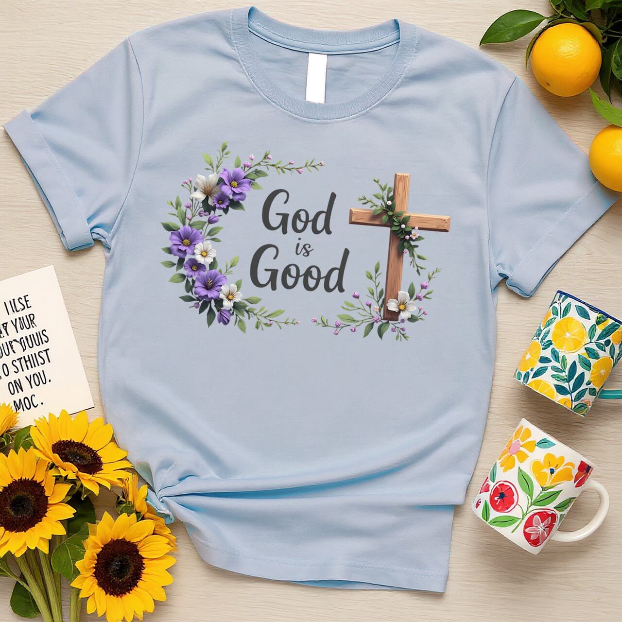 Floral Cross Graphic (God is Good Purple Bloom Design)