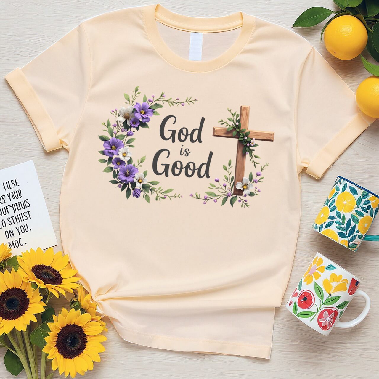 Floral Cross Graphic (God is Good Purple Bloom Design)