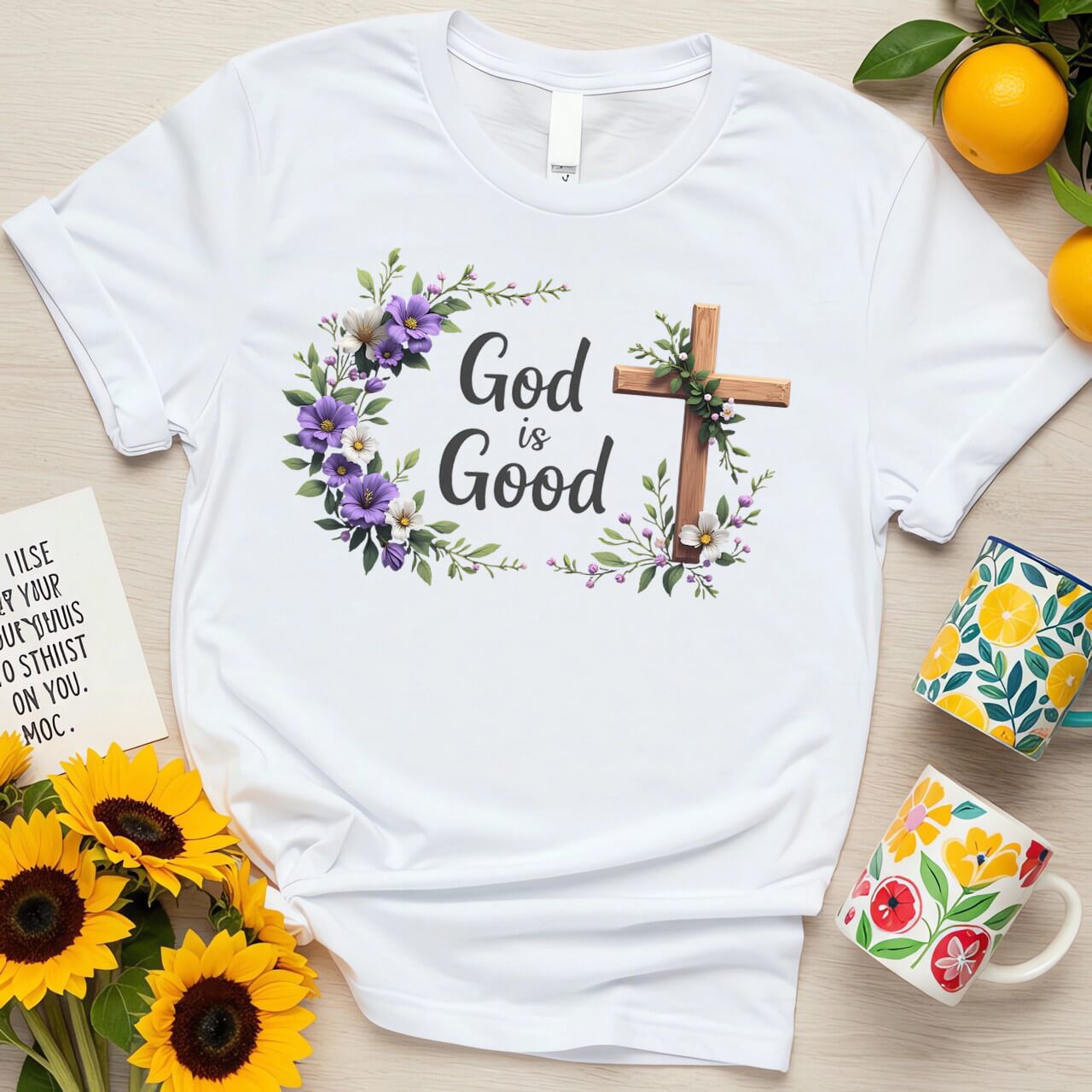 Floral Cross Graphic (God is Good Purple Bloom Design)