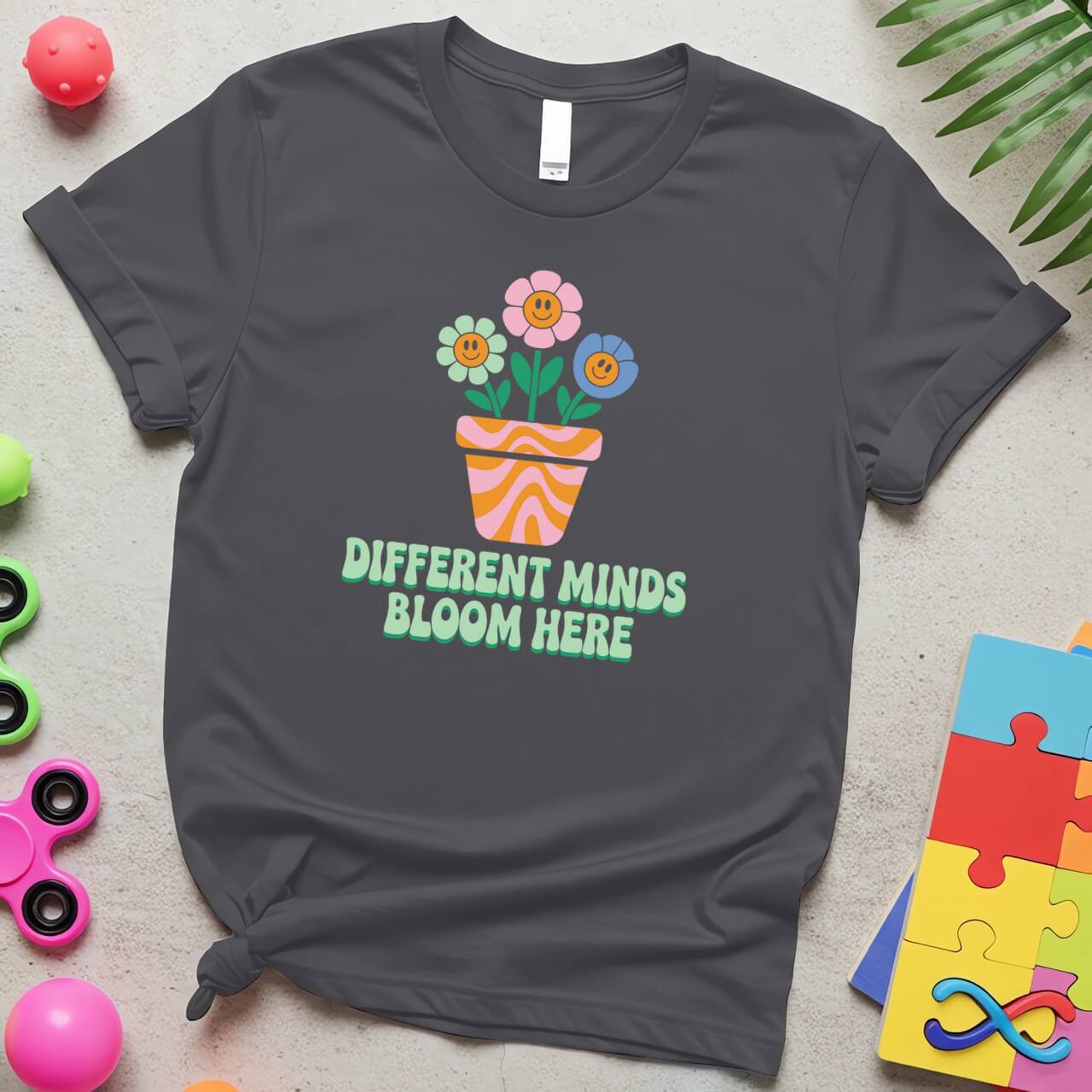 Different Minds Bloom Here Autism Awareness Flower Pot Design
