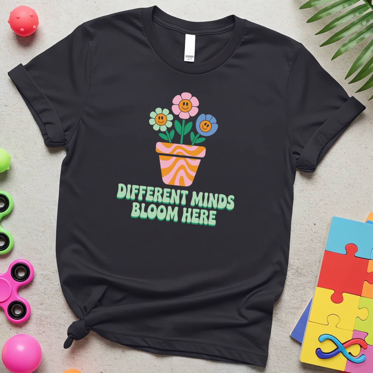 Different Minds Bloom Here Autism Awareness Flower Pot Design