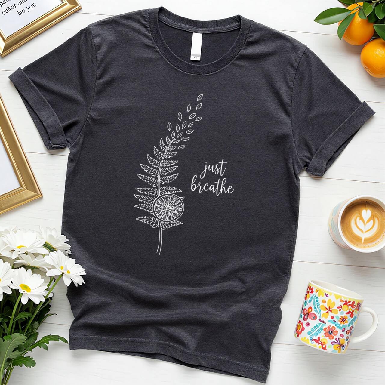 Just Breathe Fern Mandala (Botanical Mindfulness Graphic)