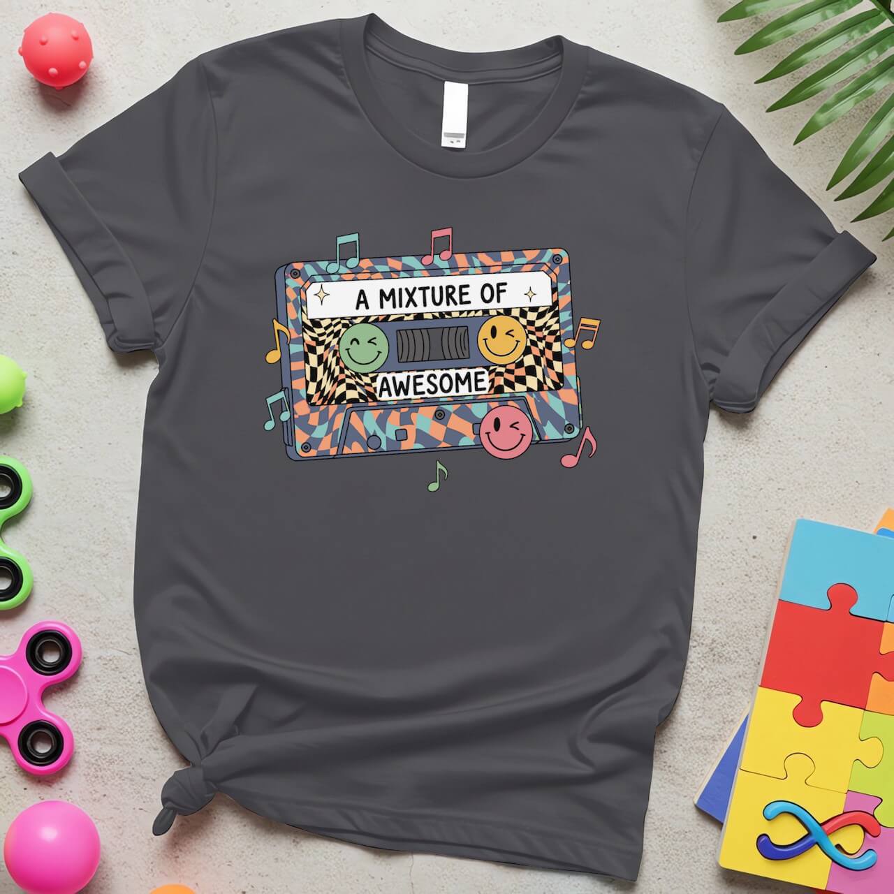 A Mixture of Awesome Autism Acceptance Retro Cassette Design