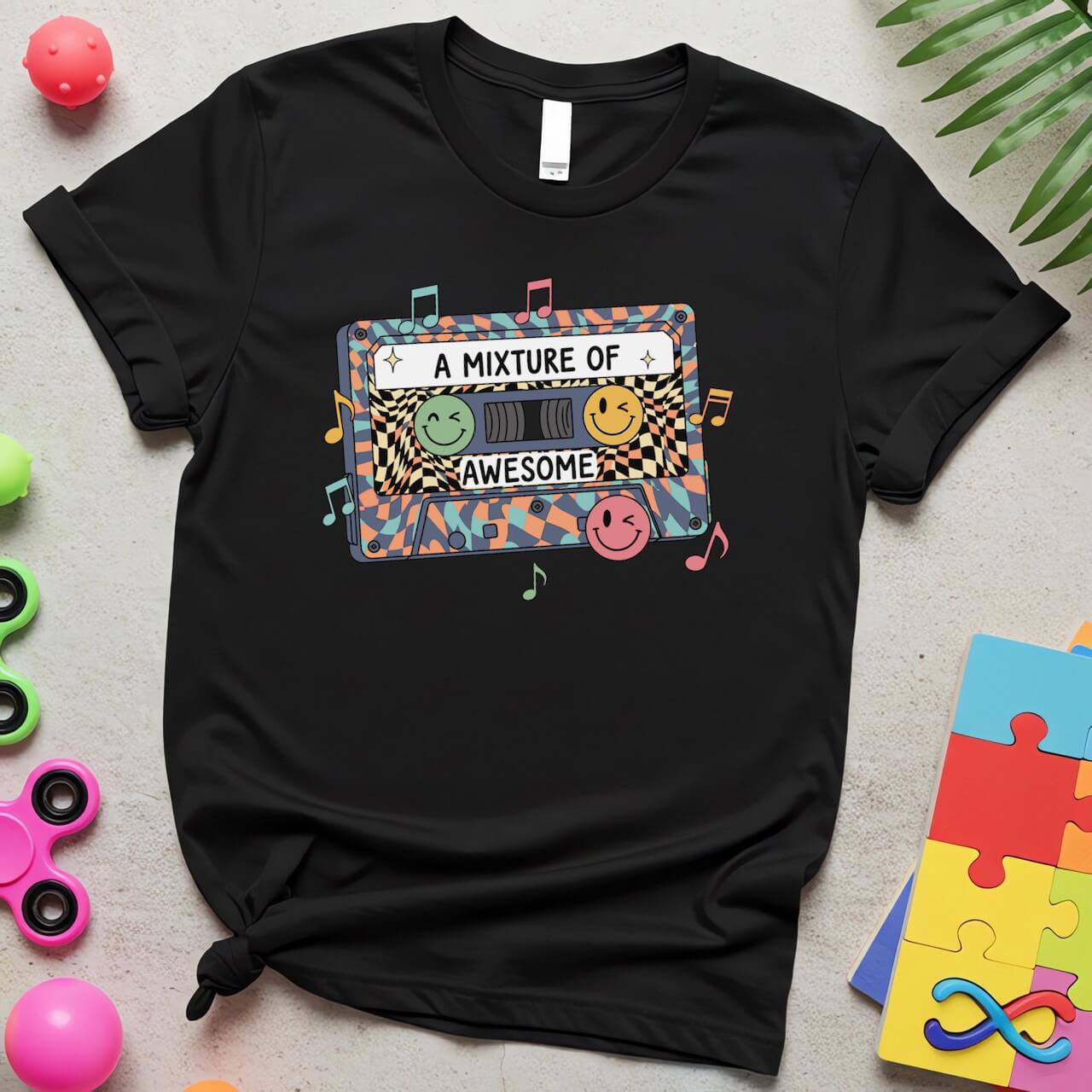 A Mixture of Awesome Autism Acceptance Retro Cassette Design