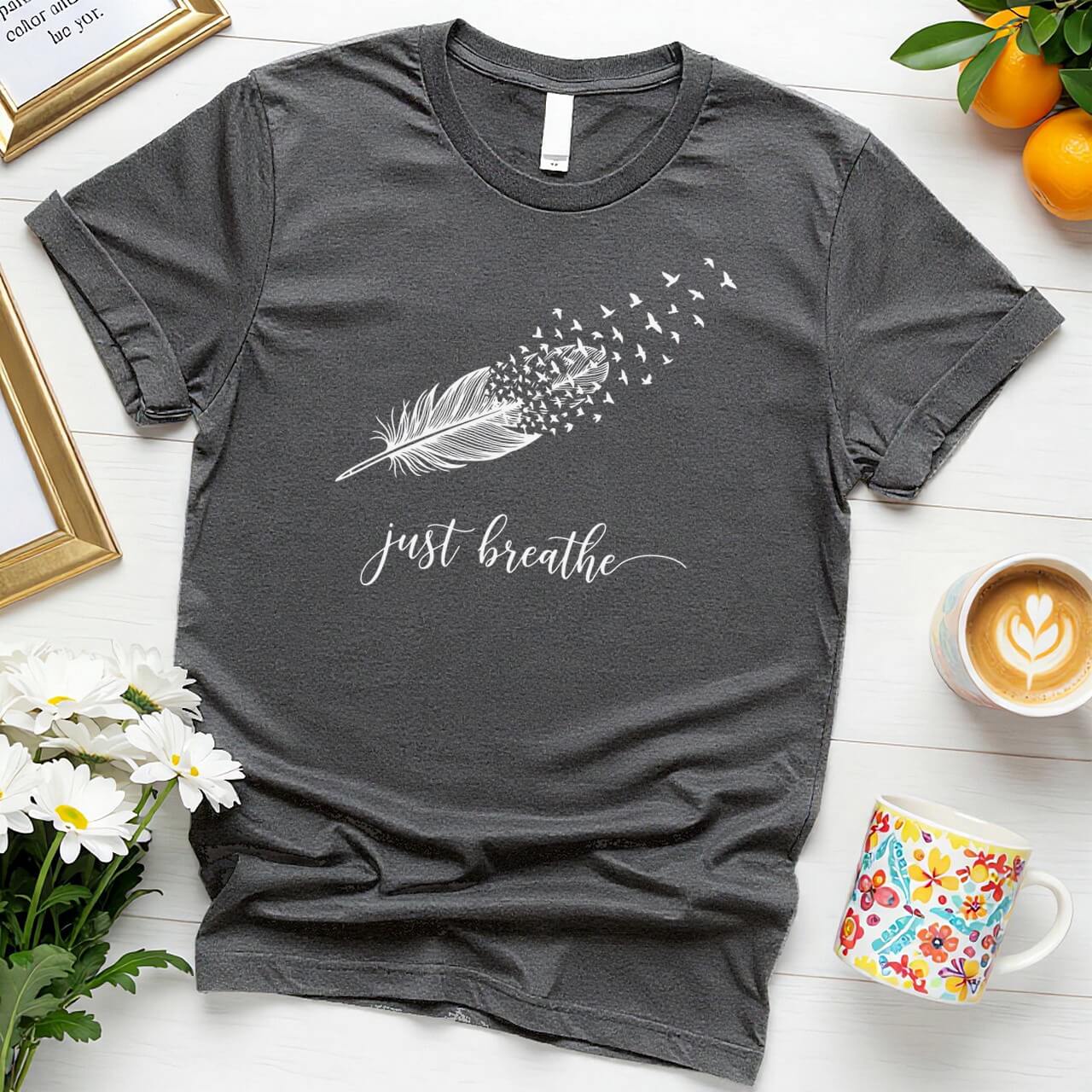 Just Breathe Feather Design (Elegant Positivity Graphic)