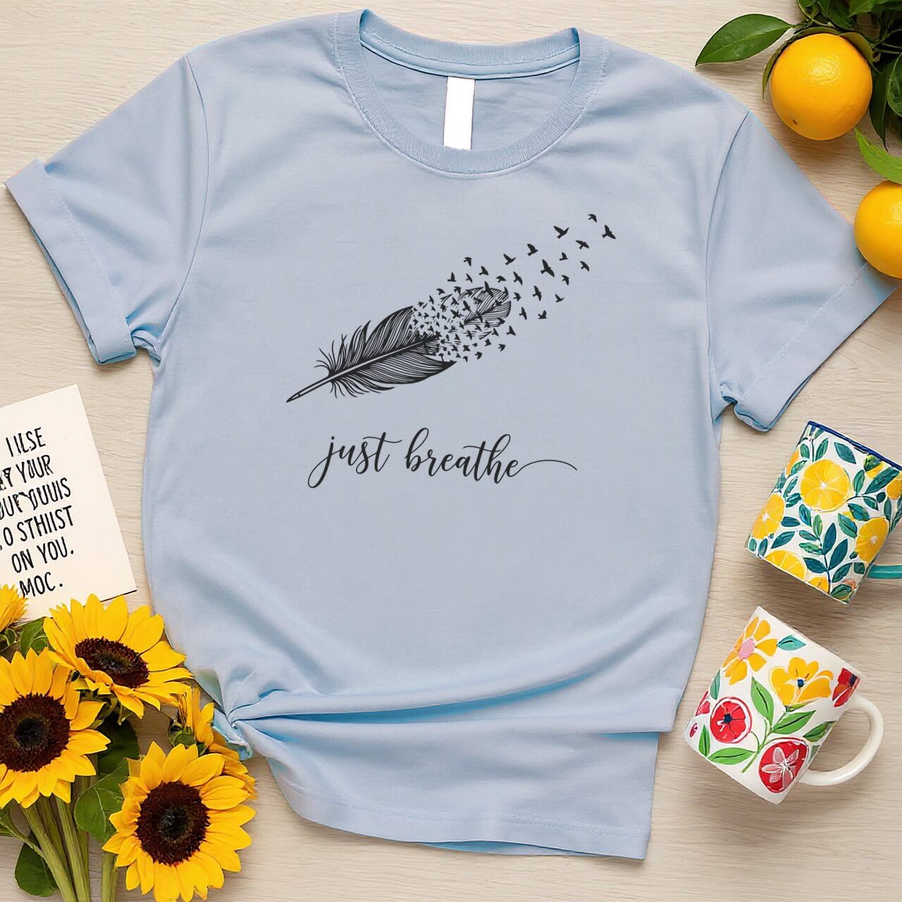 Just Breathe Feather Design (Elegant Positivity Graphic)