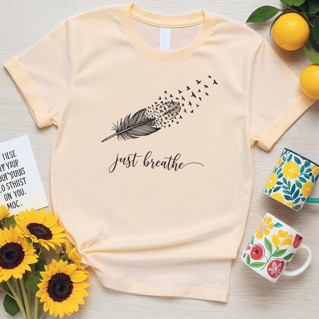 Just Breathe Feather Design (Elegant Positivity Graphic)