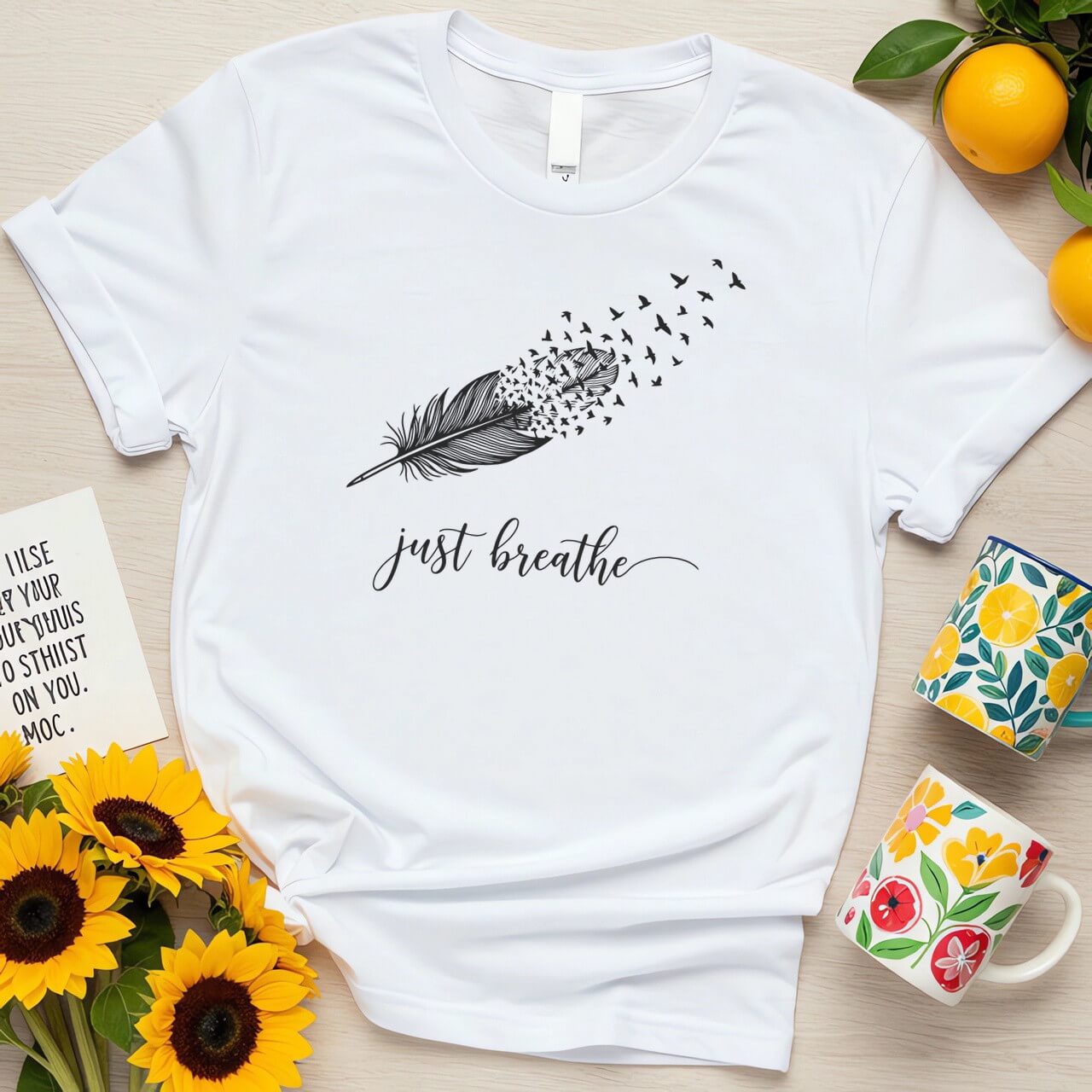 Just Breathe Feather Design (Elegant Positivity Graphic)