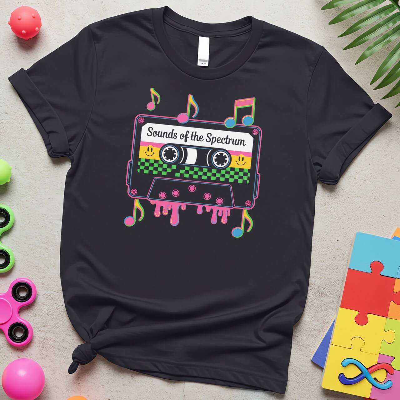 Sounds of the Spectrum Autism Acceptance Retro Cassette Design