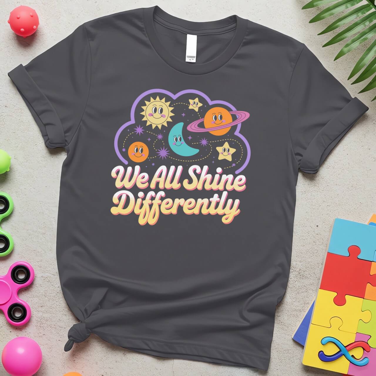 We All Shine Differently Autism Awareness Graphic Design