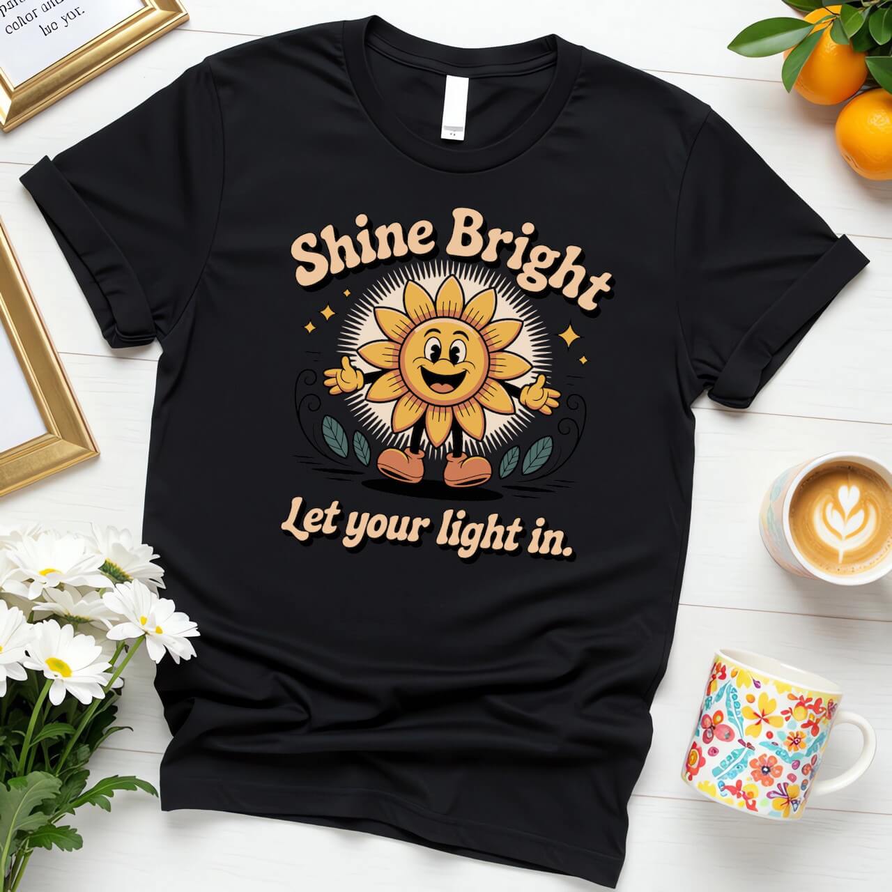Retro Sunflower Cartoon (Shine Bright Let Your Light In)