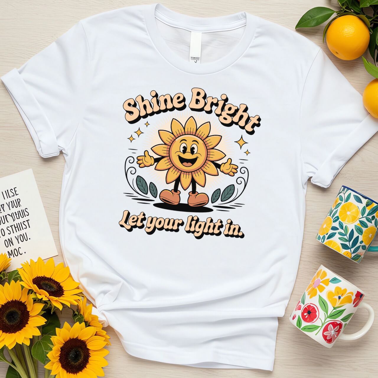 Retro Sunflower Cartoon (Shine Bright Let Your Light In)