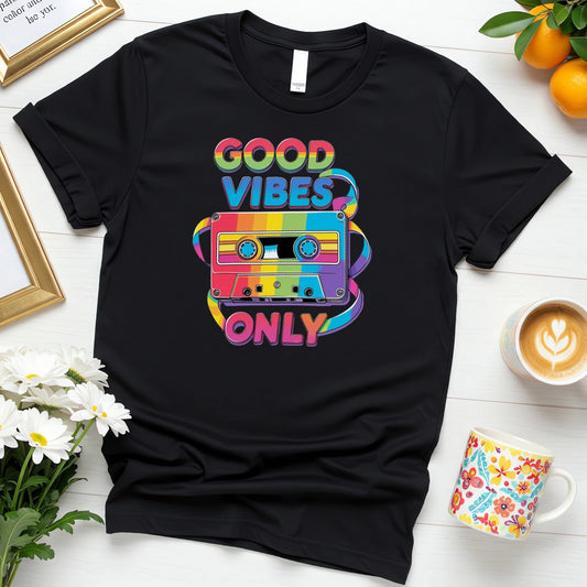 Good Vibes Only (Retro Rainbow Cassette Positivity Design)