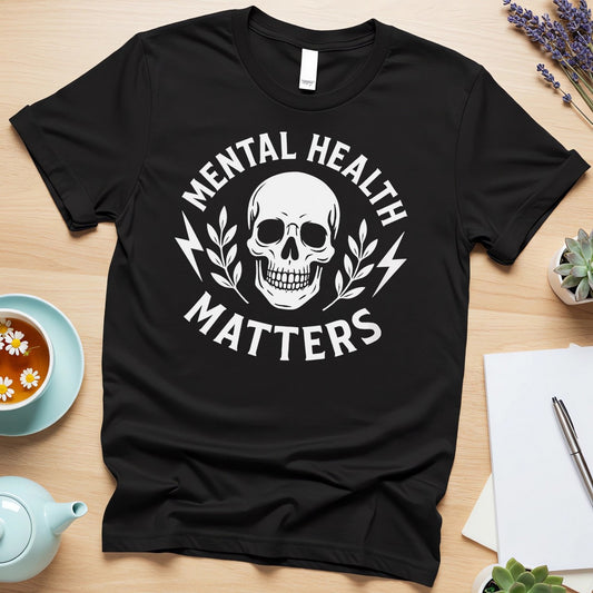 Mental Health Matters (Bold Skull Graphic with Lightning & Laurel)