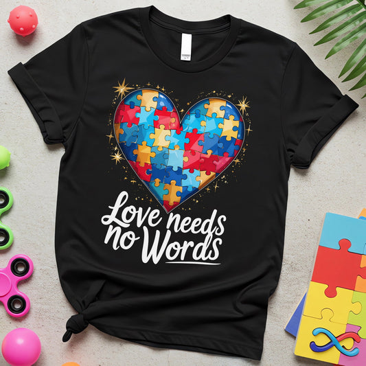 Love Needs No Words Autism Awareness (Sparkling Puzzle Heart)