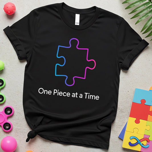 One Piece at a Time (Neon Gradient Puzzle Outline Autism Design)