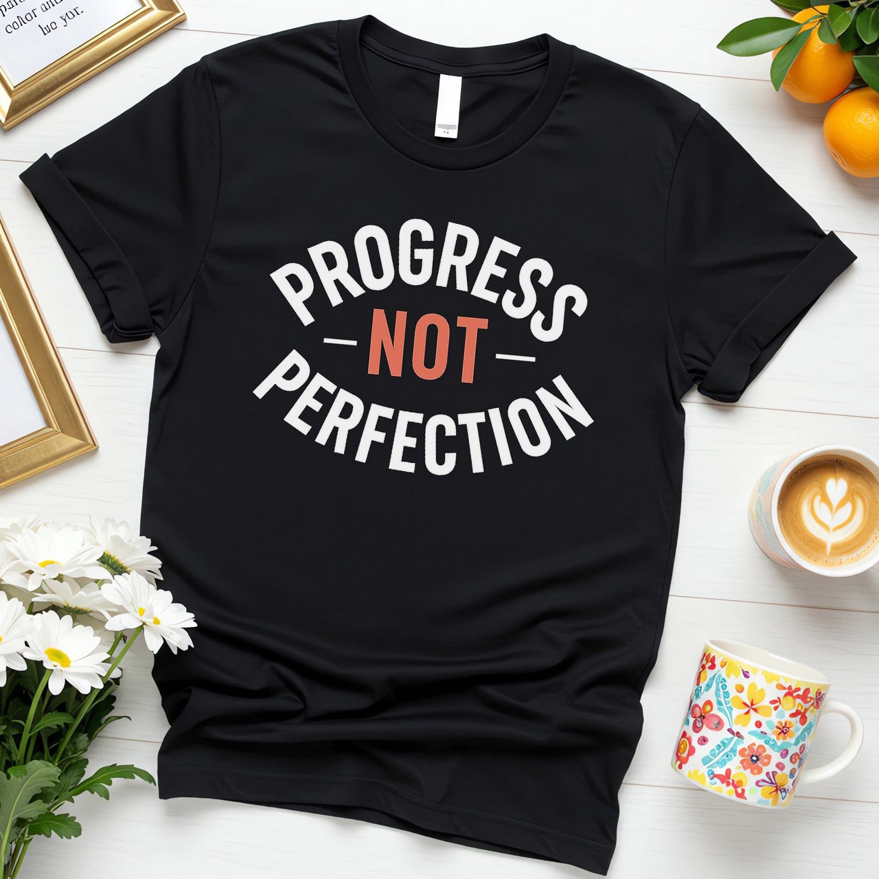 Progress Not Perfection (Bold Arc Typography Motivational Design)