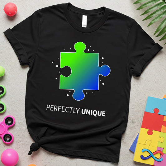 Perfectly Unique (Green & Blue Puzzle Piece Autism Pride Design)