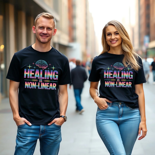 Retro “Healing is Non-Linear” Pixel Brain (Rainbow Mental Health Design)