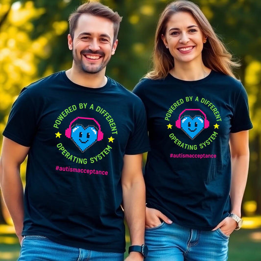 Powered by a Different Operating System Autism Pixel Heart