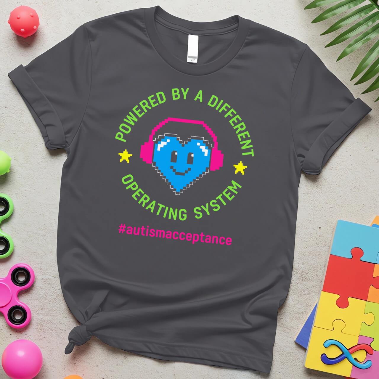 Powered by a Different Operating System Autism Pixel Heart