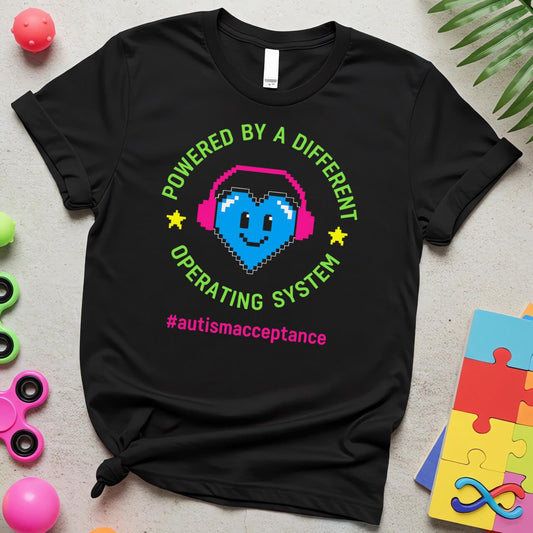 Powered by a Different Operating System Autism Pixel Heart