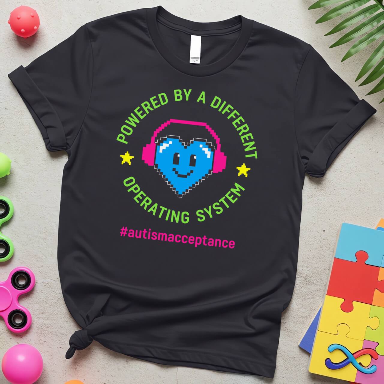 Powered by a Different Operating System Autism Pixel Heart