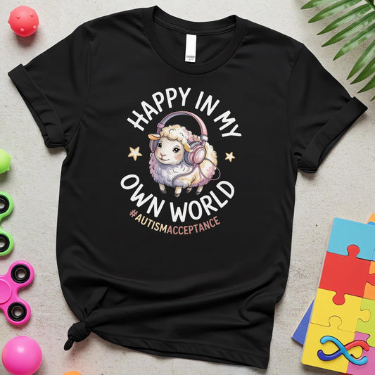 Happy in My Own World Autism Awareness Sheep with Headphones