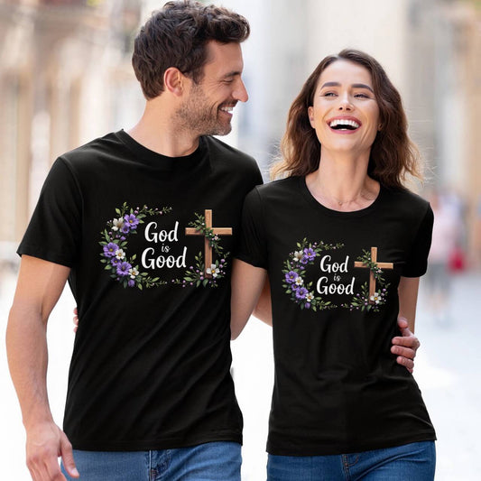 Floral Cross Graphic (God is Good Purple Bloom Design)