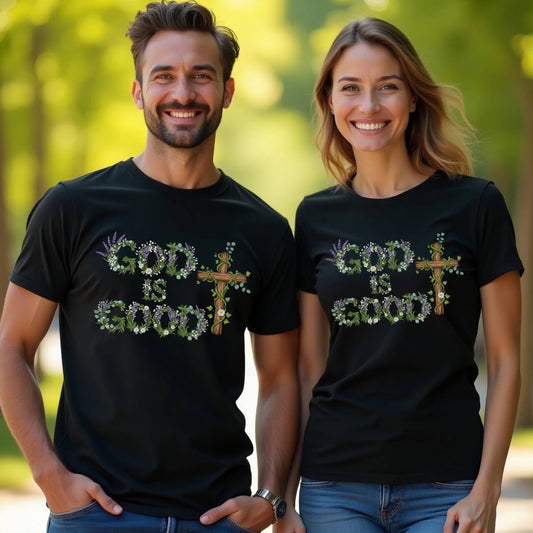 Botanical Cross Design (God is Good Green Wreath Graphic)