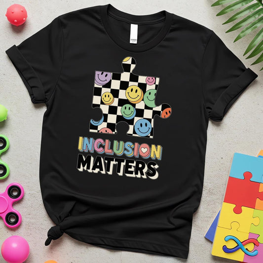 Inclusion Matters Autism Awareness Puzzle Piece Smiley Design