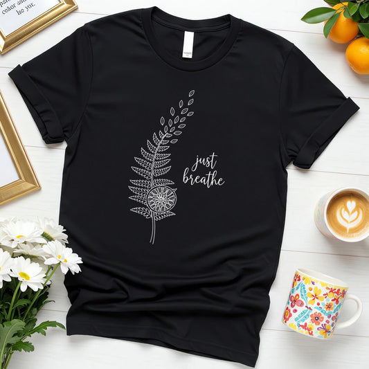 Just Breathe Fern Mandala (Botanical Mindfulness Graphic)