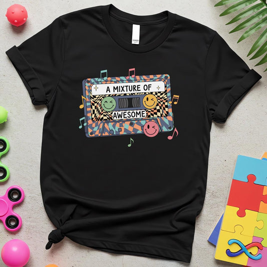 A Mixture of Awesome Autism Acceptance Retro Cassette Design