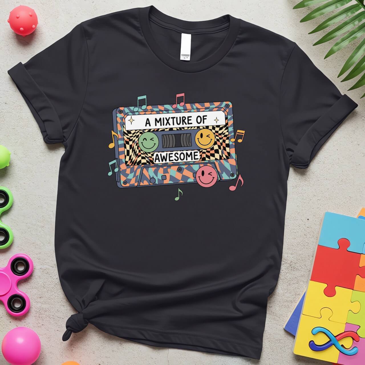 A Mixture of Awesome Autism Acceptance Retro Cassette Design