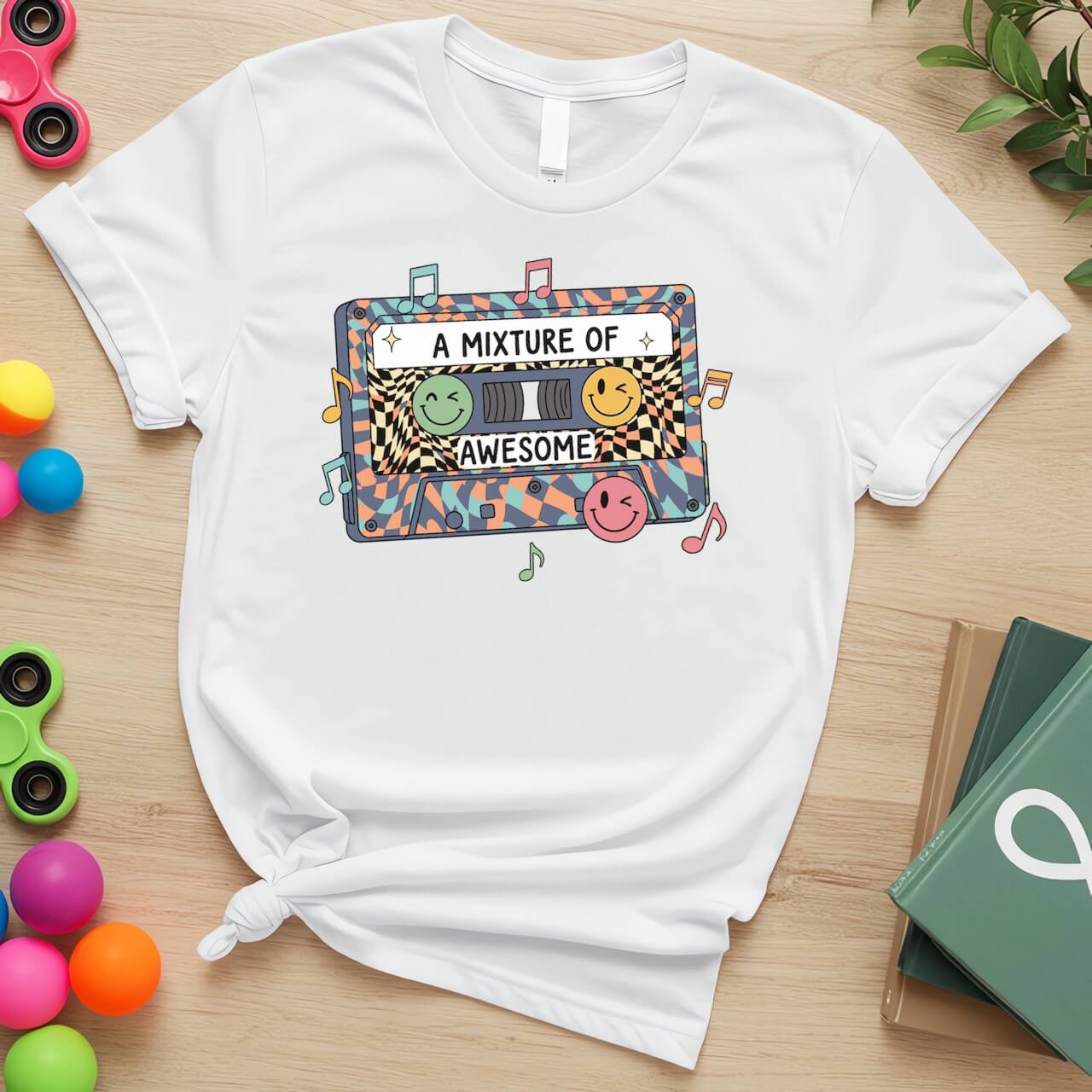 A Mixture of Awesome Autism Acceptance Retro Cassette Design