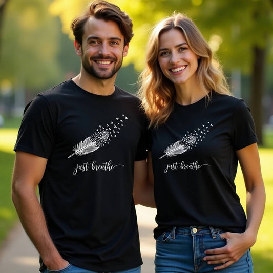 Just Breathe Feather Design (Elegant Positivity Graphic)