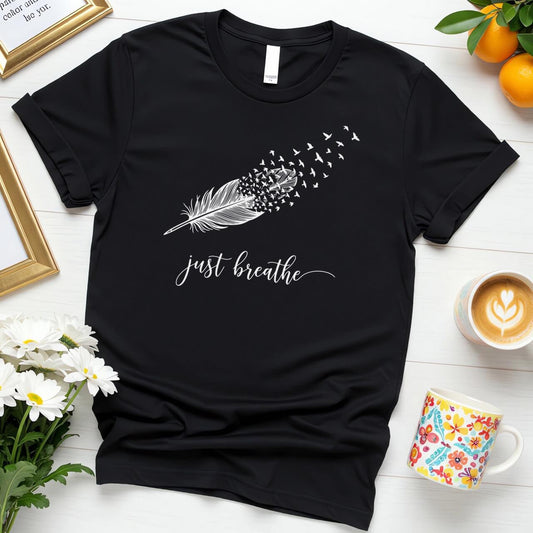 Just Breathe Feather Design (Elegant Positivity Graphic)