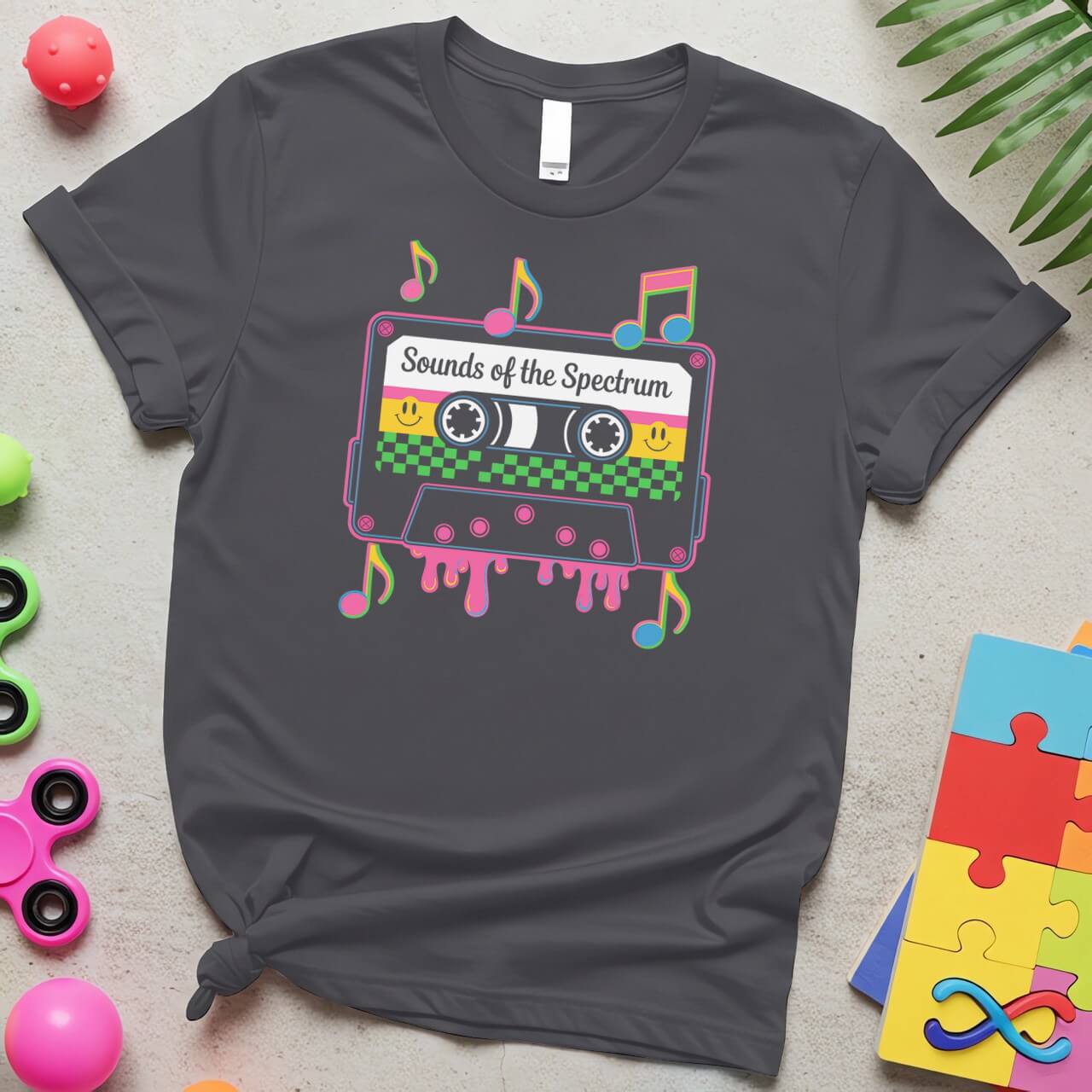 Sounds of the Spectrum Autism Acceptance Retro Cassette Design