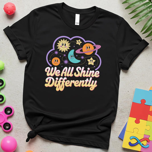 We All Shine Differently Autism Awareness Graphic Design