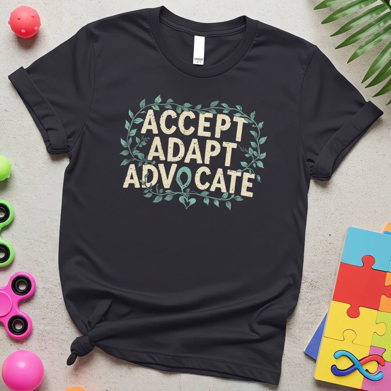 Accept Adapt Advocate Autism Awareness Leaf Frame Design