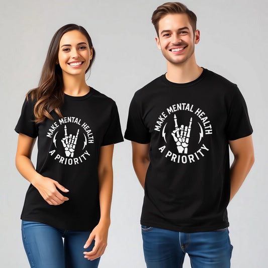 Make Mental Health a Priority (Rock Hand Skeleton Graphic Design)
